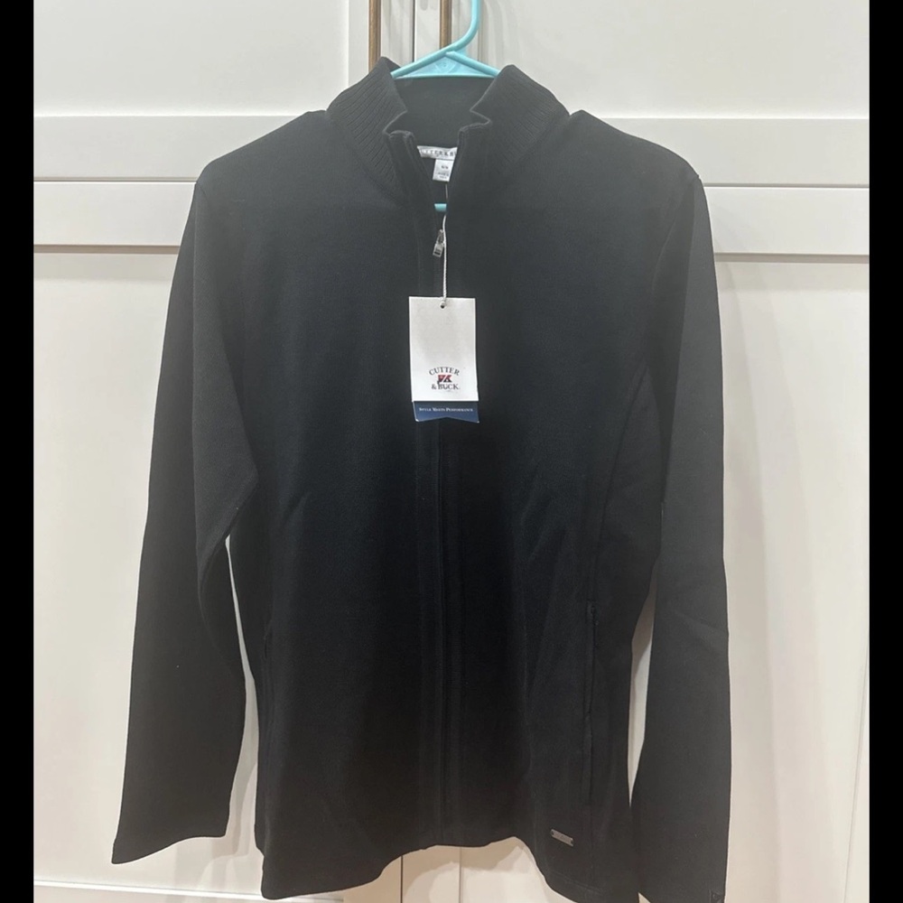 Cutter & Buck Black Full Zip Mock Neck Ribbed Knit Long Sleeve Jacket M